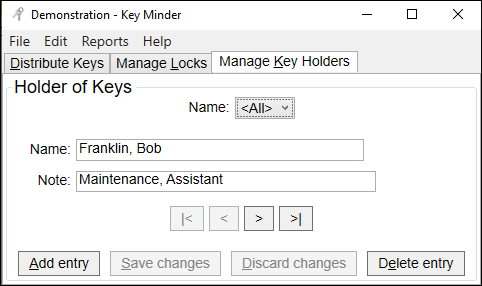 Manage Key Holders Tab