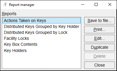 Key Minder Reports Dialog